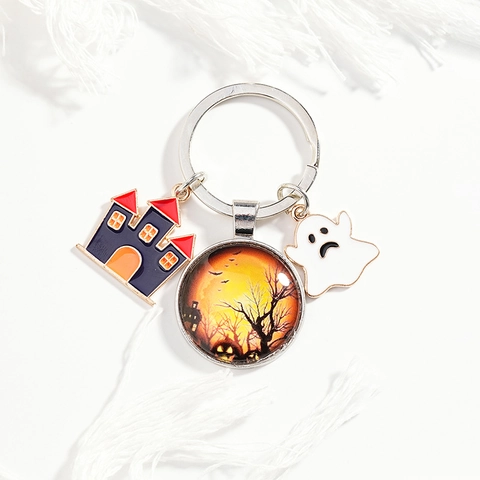 Halloween Schlüsselanhänger Metall Geist Schloss Glas Anhänger Spooky Cartoon Feiertag Tasche Ornament Geschenk Für Festival Party Schmuck