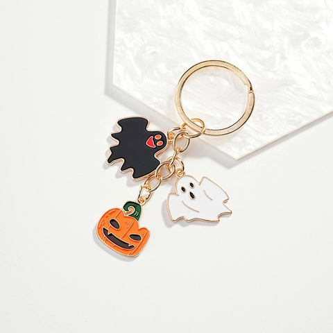 Halloween Gespenst Kürbis Emaille Schlüsselanhänger Für Damen Gold Metall Schlüsselring Mit Fledermaus Gespenst Kürbis Anhänger
