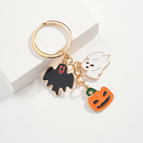 Halloween Gespenst Kürbis Emaille Schlüsselanhänger Für Damen Gold Metall Schlüsselring Mit Fledermaus Gespenst Kürbis Anhänger