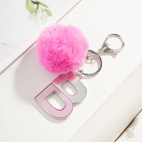 Mode Buchstabe B Schlüsselanhänger Mit Rosa Pompon Legierung Glitzer Schlüsselring Anhänger Für Taschen Deko Damen Geschenk