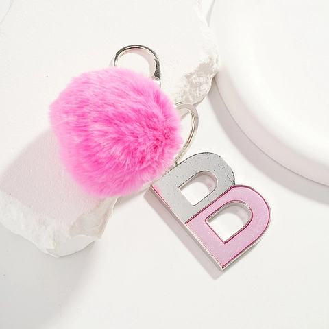 Mode Buchstabe B Schlüsselanhänger Mit Rosa Pompon Legierung Glitzer Schlüsselring Anhänger Für Taschen Deko Damen Geschenk