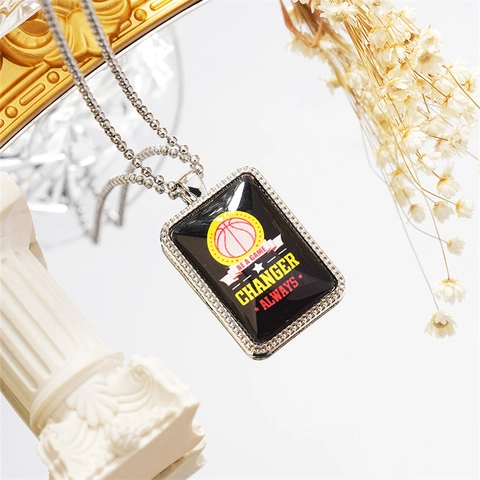 Sporty Basketball Inspirational Quote Pendant Necklace Zinc Alloy Rectangular Metal Tag Keychain For Men Women Gift
