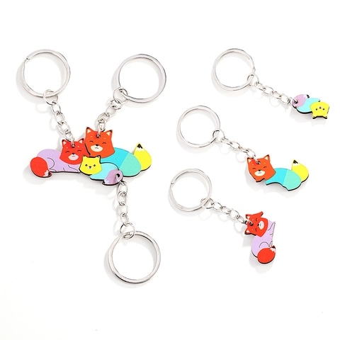 Portachiavi con Puzzle di Animali dei Cartoni Animati in Legno Acrilico ad Incastro per Bambini Amici Regalo Elefante Volpe Panda