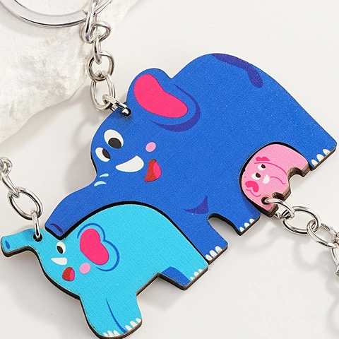 Creative Wooden Elephant Family Keychain Interlocking Animal Puzzle Key Ring For Family Bag Decoration Accessory