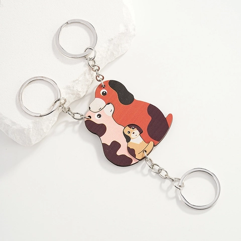 Creative Parent-Child Dog Wood Puzzle Keychain Set Cute Dalmatian Puppy Wooden Keyring For Family Gift Decoration Accessories