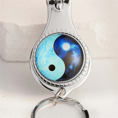 Portable Metal Nail Clipper Keychain Multi-functional Artistic Tai Chi Pattern Key Ring Grooming Tool Pendant For Daily Use