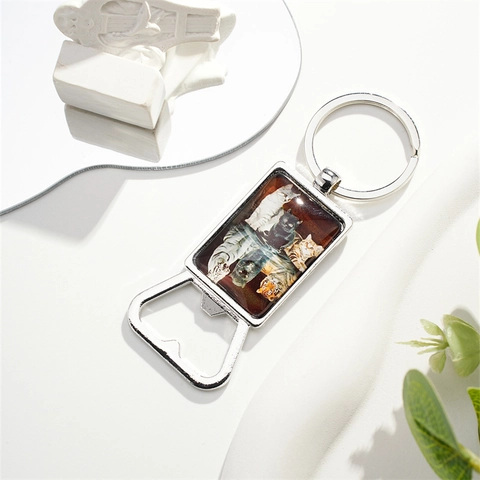 Metal Animal Reflection Time Gem Keychain Bottle Opener Rectangular Zinc Alloy Key Ring For Car Decor Gift For Men Women