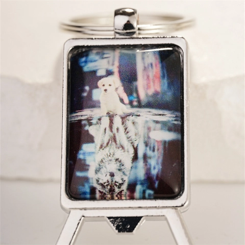 Metal Animal Reflection Time Gem Keychain Bottle Opener Rectangular Zinc Alloy Key Ring For Car Decor Gift For Men Women