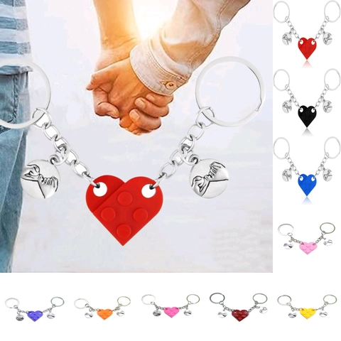 Couple Heart Building Block Keychain Matching Pinky Swear Gesture Pendant Plastic Brick Keychain For Best Friends Lovers