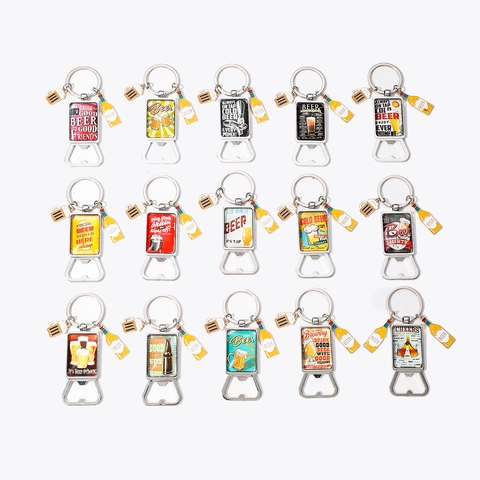 Vintage Metal Beer Bottle Opener Keychain For Men Father's Day Gift Zinc Alloy Beer Mug Bottle Charms Pendant Key Ring