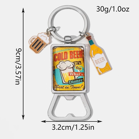 Vintage Metal Beer Bottle Opener Keychain For Men Father's Day Gift Zinc Alloy Beer Mug Bottle Charms Pendant Key Ring