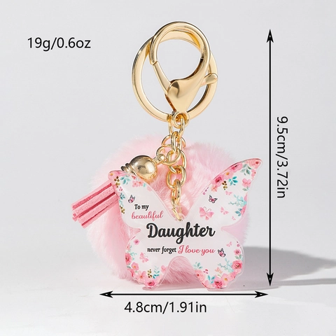 Llavero Pompon Mariposa de Acrílico Borla de Aleación Piel Artificial Estampado Floral Regalo Para Mamá Hija Hermana Esposa