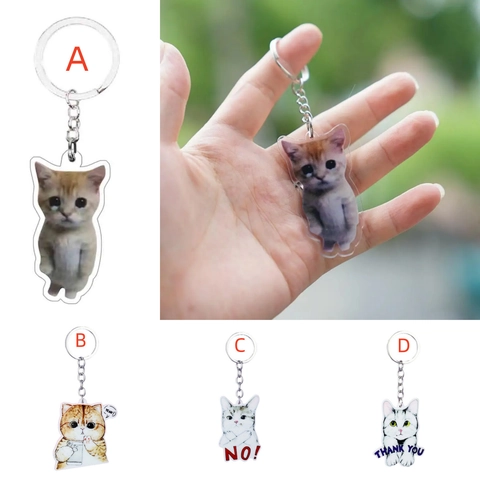 Grappige Happy Cat Meme Acryl Sleutelhanger Schattige Internet Cultuur Kitten Tas Hanger Accessoires Voor Studenten Afstuderen Cadeau