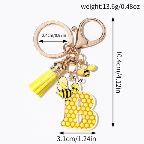 Portachiavi Creativo con Lettere Alfabeto Ape e Nido d'Ape in Acrilico Nappa Gialla Anello per Chiavi Donna Accessori Borsa
