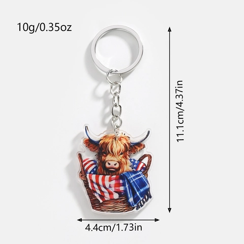 Hochlandrind Acryl Schlüsselanhänger Set Amerikanischer Unabhängigkeitstag Stars Stripes Flaggen Muster Tier Schlüsselring Anhänger Für Party Deko Damen Herren Geschenk