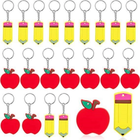 Portachiavi a Forma di Mela e Matita in Acrilico Colorato Regalo per Insegnante Ritorno a Scuola Laurea Ciondolo per Borsa Gioielli