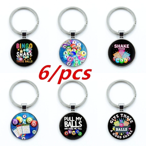 Portachiavi Palla da Bingo Vintage in Lega di Zinco Ciondolo Tondo in Vetro Shake Those Balls Gioco del Bingo Regalo Divertente