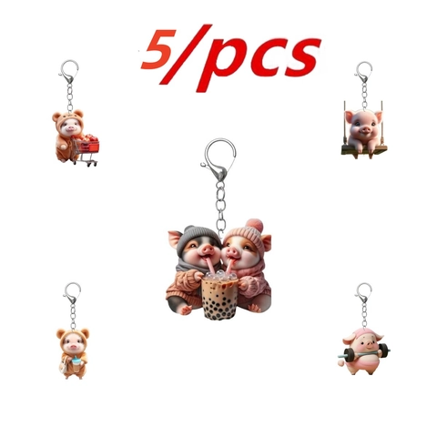 Süße Cartoon Schwein Acryl Schlüsselanhänger Mode Doppelseitige Schweinchen Anhänger Tasche Charm Auto Spiegel Ornament Accessoire Für Damen
