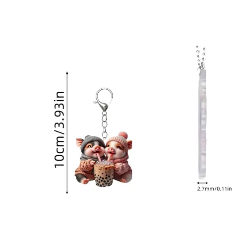 Süße Cartoon Schwein Acryl Schlüsselanhänger Mode Doppelseitige Schweinchen Anhänger Tasche Charm Auto Spiegel Ornament Accessoire Für Damen