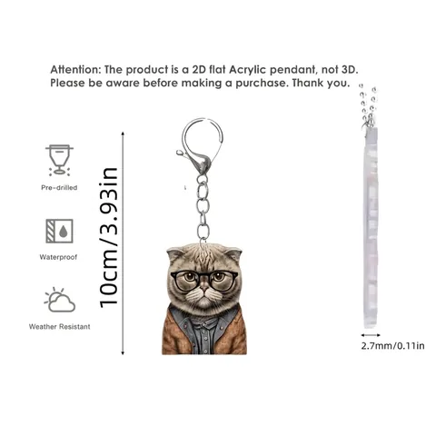 Llavero de Acrílico 2D de Gato Humanizado Genial de Moda para Mujeres Hombres Colgante Creativo Bolsa de Gato Adorno de Coche