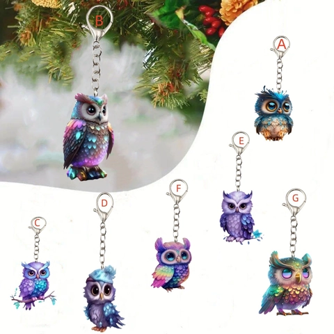 Ciondolo Portachiavi Gufo in Acrilico Colorato per Borsa Donna Accessori per Ornamenti Specchietto Auto Portachiavi in Metallo