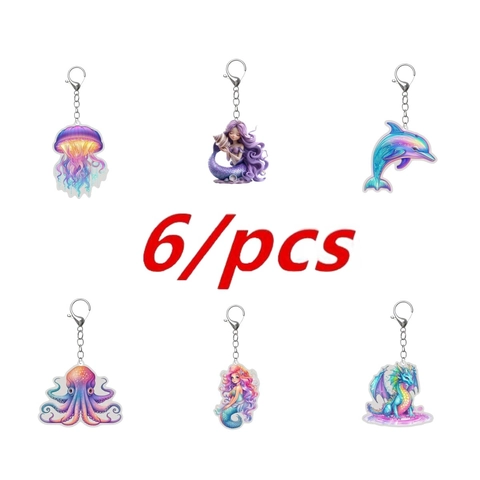 Llavero de Acrílico 2D Animales Marinos Delfín Sirena Pulpo para Mujer Colgante Bolso Coche Accesorios Joyería