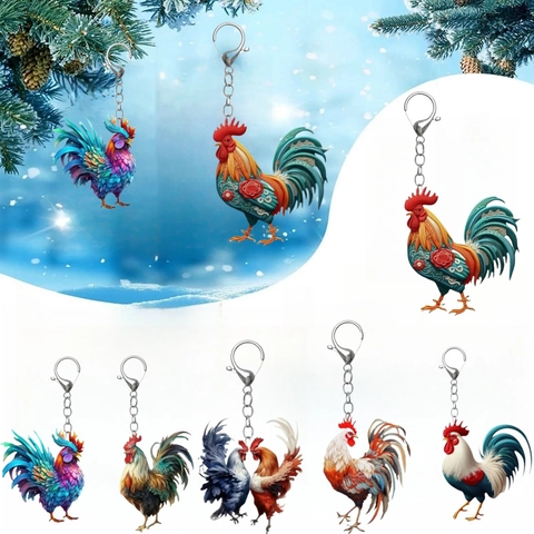Llavero de Gallo de Acrílico Colorido Colgante de Animal 2D Decoración para Bolso Regalo de Acción de Gracias Hombre Mujer