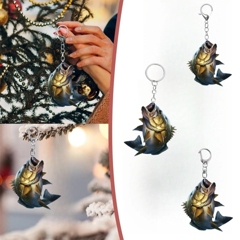Llavero de Acrílico Realista Lubina de Boca Grande Colgante de Pez 2D Impermeable Regalo para Amantes de la Pesca Hombre