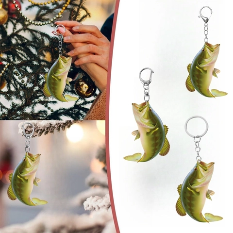 Portachiavi Realistico a Forma di Pesce Persico in Acrilico per Amanti della Pesca Pendente Creativo Simulazione Pesce Verde Regalo