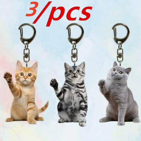 Portachiavi Realistico in Acrilico con Gatto Ciondolo per Borsa a Forma di Animale British Shorthair Tigrato Arancione Regalo