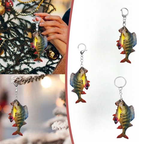 Portachiavi Realistico a Forma di Pesce Persico in Acrilico 2D Pendente Multicolore Stile Esca da Pesca per Chiavi Auto Zaino Decorazione