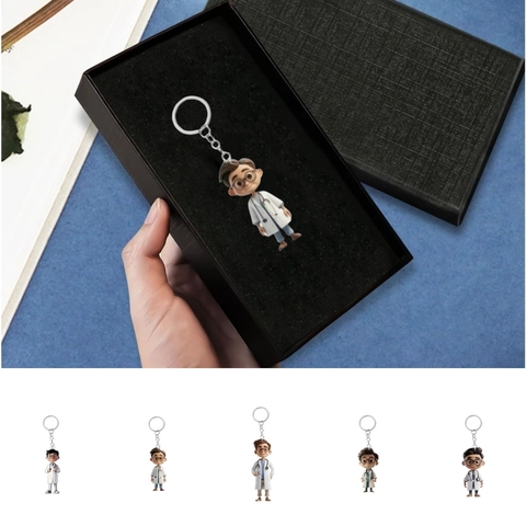 Llavero de Doctor de Dibujos Animados Colgante Plano de Acrílico Con Anillo de Metal Para Graduación Regalo de Estudiante de Medicina