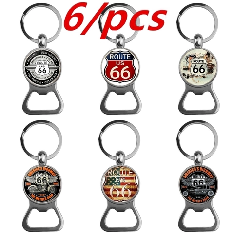 Vintage Amerikanische Route 66 Zinklegierung Flaschenöffner Schlüsselanhänger Retro US Highway Design Metall Schlüsselring Für Bierliebhaber