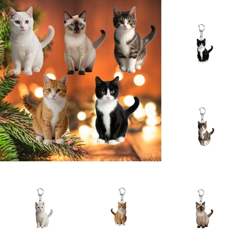 Simpatico Portachiavi a Forma di Gatto in Acrilico 2D Piatto Stampa Fronte-Retro Pendente Animale Con Fibbia a D in Metallo