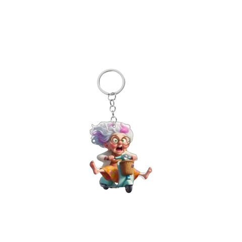 Humorvoller Alte Dame Acryl Schlüsselanhänger Anhänger Kreative Cartoon Oma Motorrad Roller Design Deko Für Rucksack Schlüssel