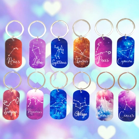 Doce Constelaciones del Zodiaco Llavero de Acrílico Impresión 2D Doble Cara Galaxia Nebulosa Colgante Bolso Amuleto Regalo