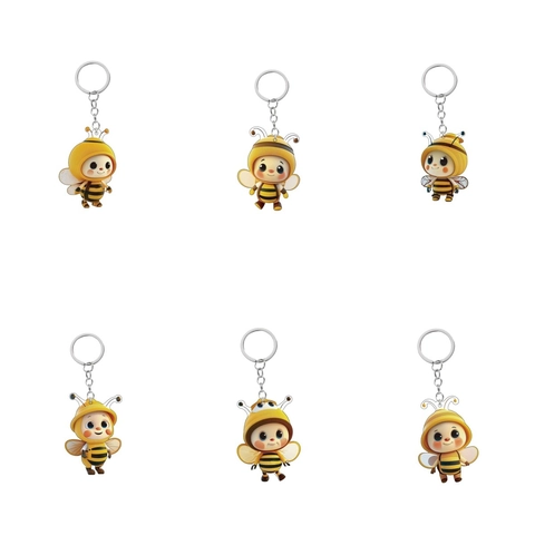 Cartoon Honey Bee Character Acrylic Keychain Durable PVC Double Sided Bee Pendant For Backpack Purse Decoration Kids Gift