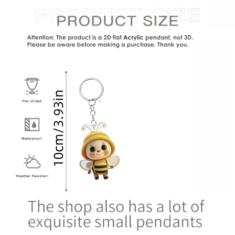 Cartoon Honey Bee Character Acrylic Keychain Durable PVC Double Sided Bee Pendant For Backpack Purse Decoration Kids Gift