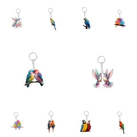 Acryl Papegaai Sleutelhanger Kleurrijke Vogel Hanger Sleutelring Voor Vogelliefhebbers Tas Decoratie Realistische Tropische Dieren Ornament