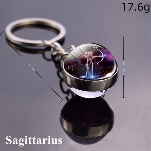 Twelve Zodiac Signs Double Sided Glass Ball Keychain Nebula Constellation Galaxy Bag Pendant Alloy Jewelry Gift For Men Women