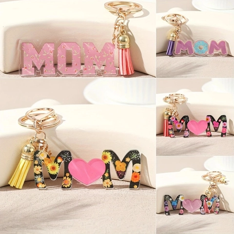 Portachiavi MOM in Acrilico con Margherita Ape e Nappa Portachiavi a Cuore Floreale per Regalo Festa della Mamma Donna Gioielli