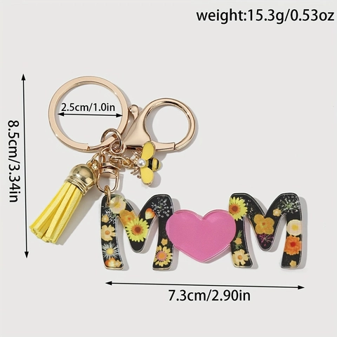 Portachiavi MOM in Acrilico con Margherita Ape e Nappa Portachiavi a Cuore Floreale per Regalo Festa della Mamma Donna Gioielli