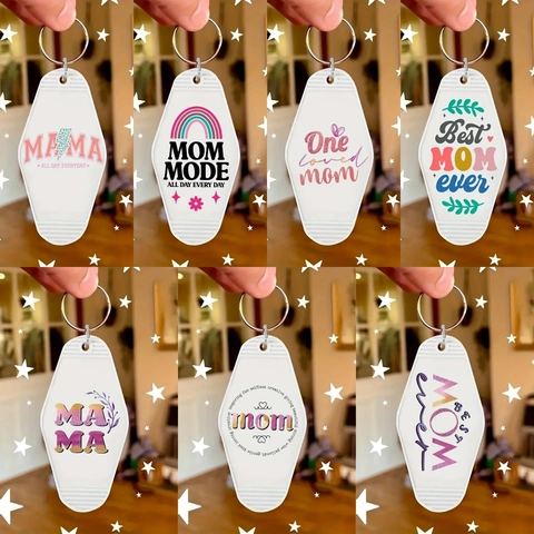 Vintage Motel Style Acrylic Keychain For Mother's Day Retro Hotel Key Tag With Printed Mama Mom Mode Designs For Women Gift