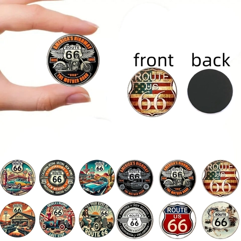Route 66 Retro Glas Kühlschrankmagnete Für Whiteboard Dekoration Rund Amerikanischer Road Trip Stil Home Decor Magnete Sortiert