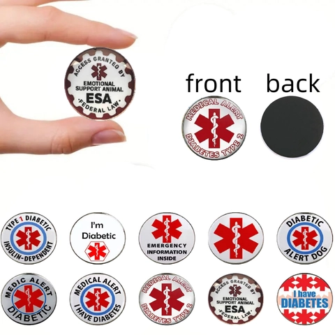 Set di 10 Calamite da Frigo con Avviso Medico in Vetro Cabochon Diabete Tipo 1 Tipo 2 Stella della Vita Emergenza Promemoria Medico Magneti per Frigorifero Lavagna Bianca Arredamento Casa