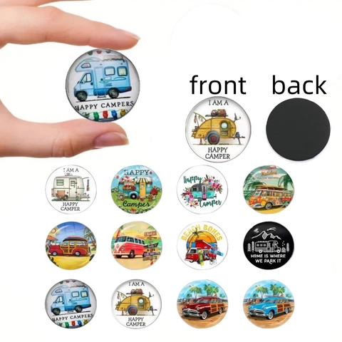 Runde Glas Kühlschrankmagnete Retro Campingbus Dekorative Magnetsticker Für Kühlschrank Whiteboard Heim Büro Deko