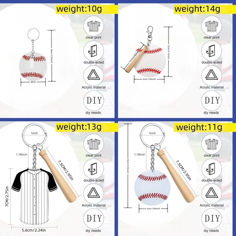 Juego de Llaveros de Acrílico de Béisbol y Softbol Mini Bate de Madera Colgante de Camiseta Regalo Deportivo para Fans