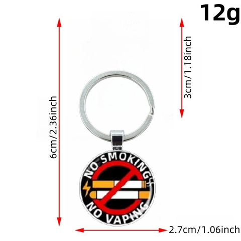 Portachiavi Tondo in Lega di Zinco Metallo Con Segnale di Divieto di Fumo e Svapo Ciondolo Argento Regalo per Uomo Donna