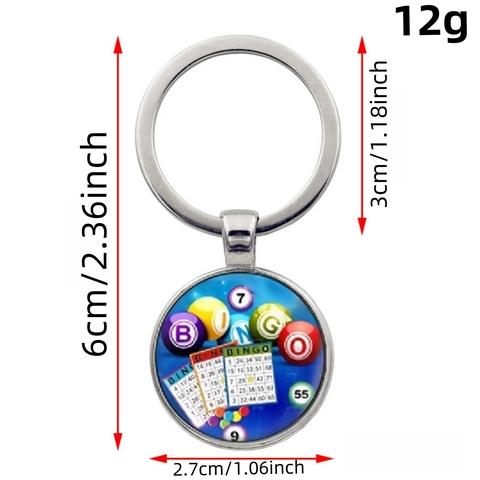 Creative Bingo Game Theme Metal Keychain Funny Slogan Round Glass Cabochon Keyring For Game Lover Gift Jewelry Accessory