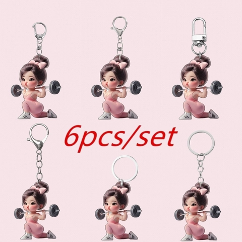 Cartoon Fitness Thema Gewichtheffen Meisje Acryl Sleutelhanger Roze 2D Plat Sportief Meisje Decoratieve Sleutelhanger Voor Rugzak Vrouwen Cadeau